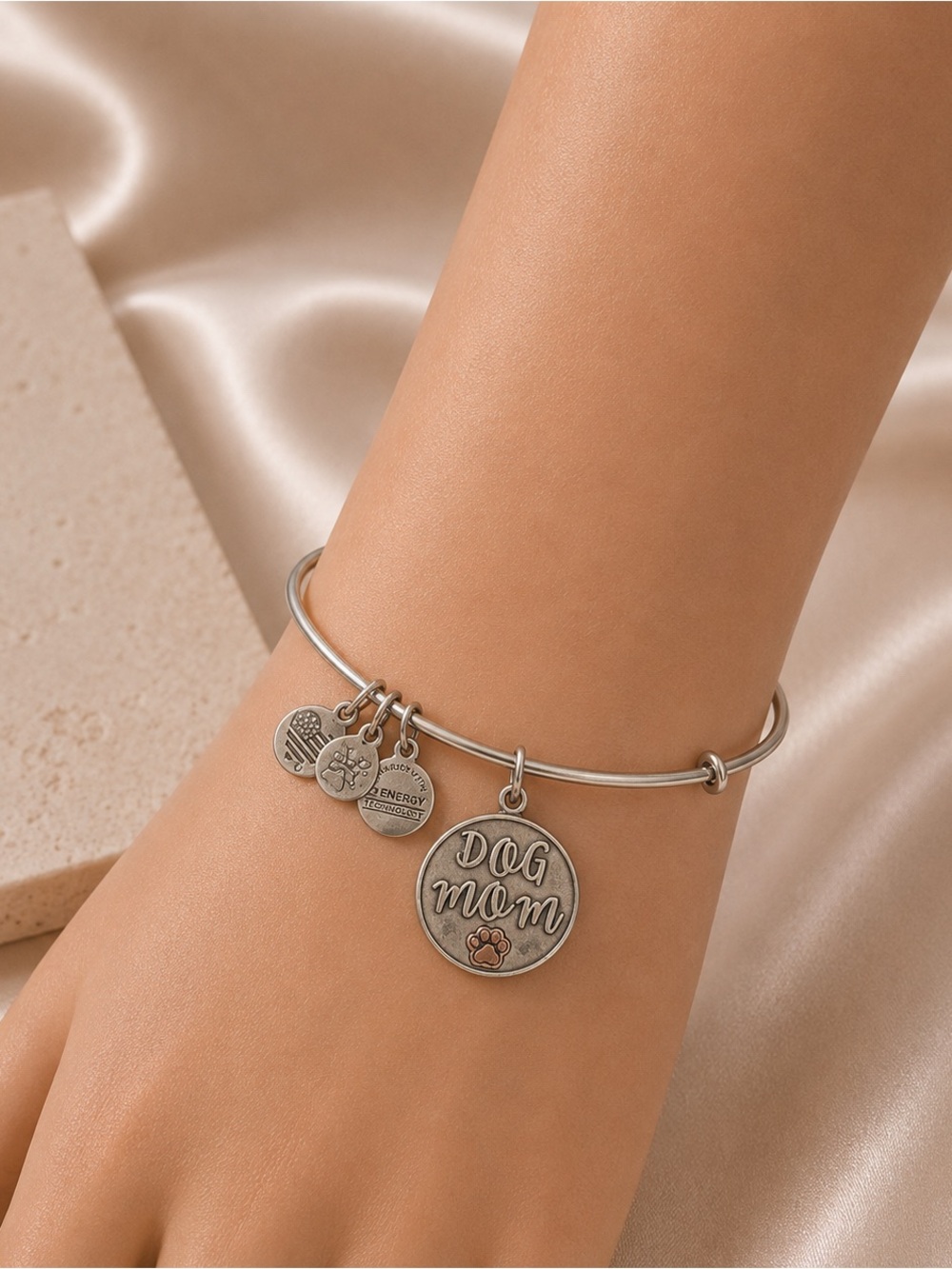 Alex and Ani Dog Mom Rafaelian Silver Expandable Charm Bangle